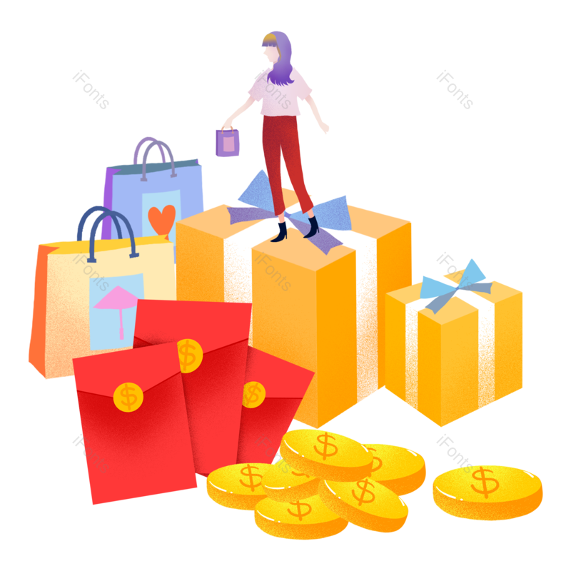 金融图片,礼盒元素,金币PNG,红包免抠素材